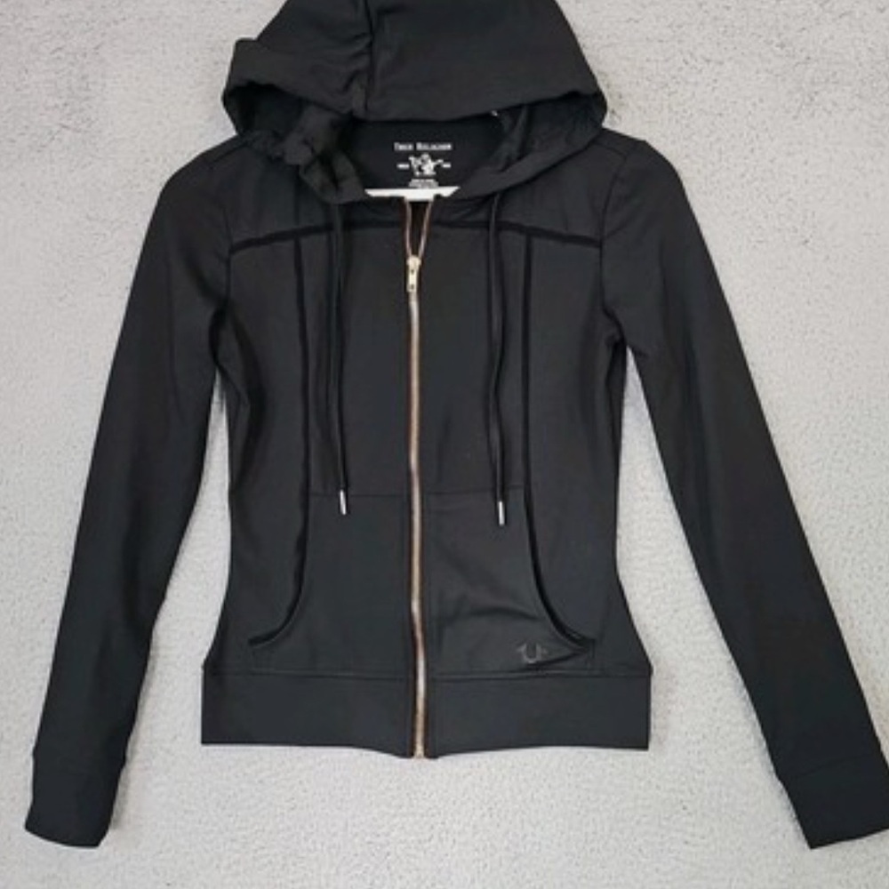 True Religion Black Fitted Hooded workout jacket